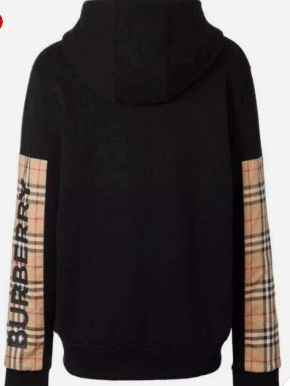 Burberry Black Zip Hoodie with Beige Nova Check Sleeve - Picture 2 of 11